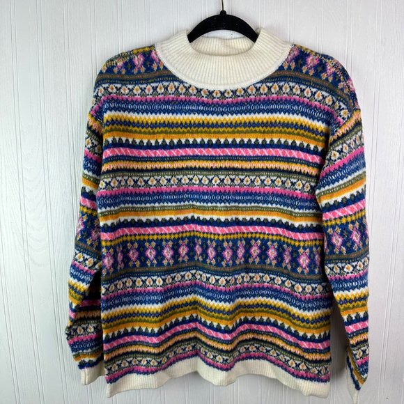 Talbots Fair Isle Mock neck sweater size Lp - Picture 2 of 7